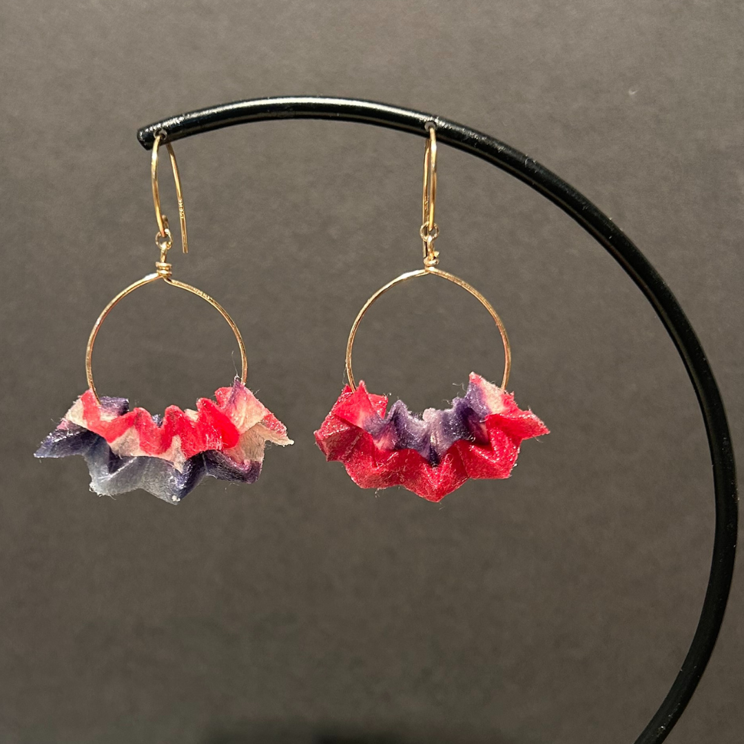 【二俣和紙】板締め絞りフープ ピアス Pink