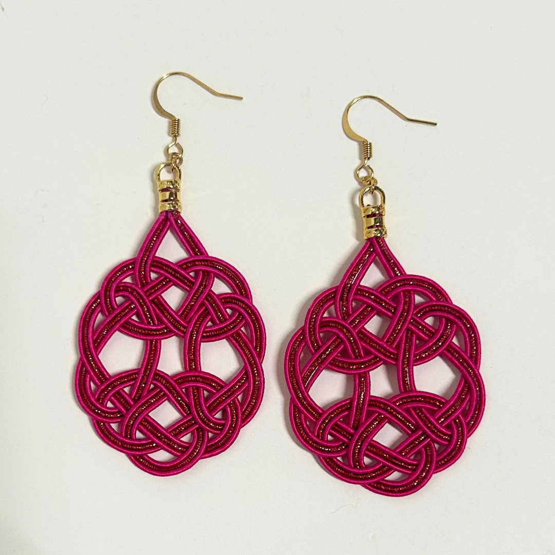 水引袈裟結びピアス ピンク×レッド