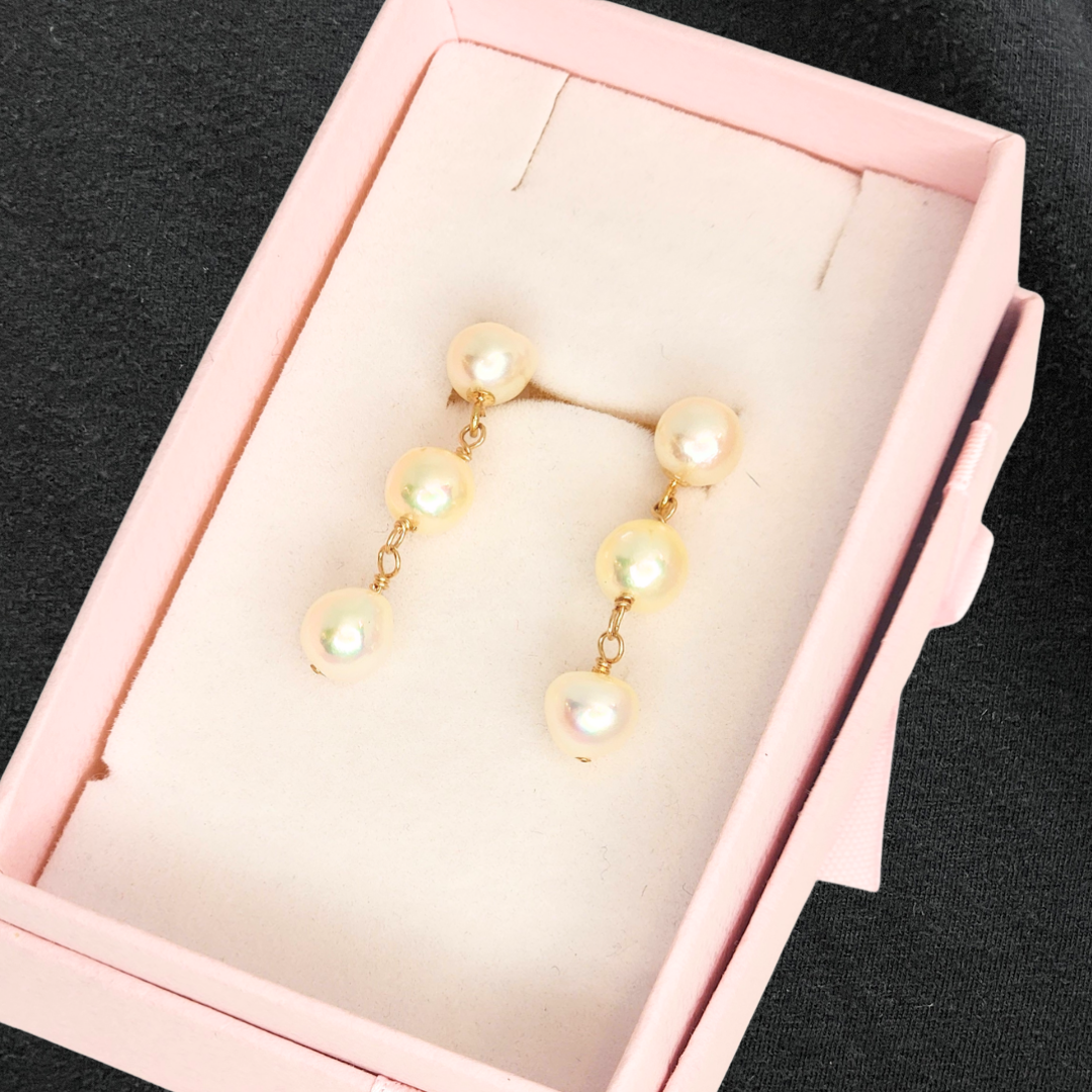 3連パールチェーンピアス ゴールド