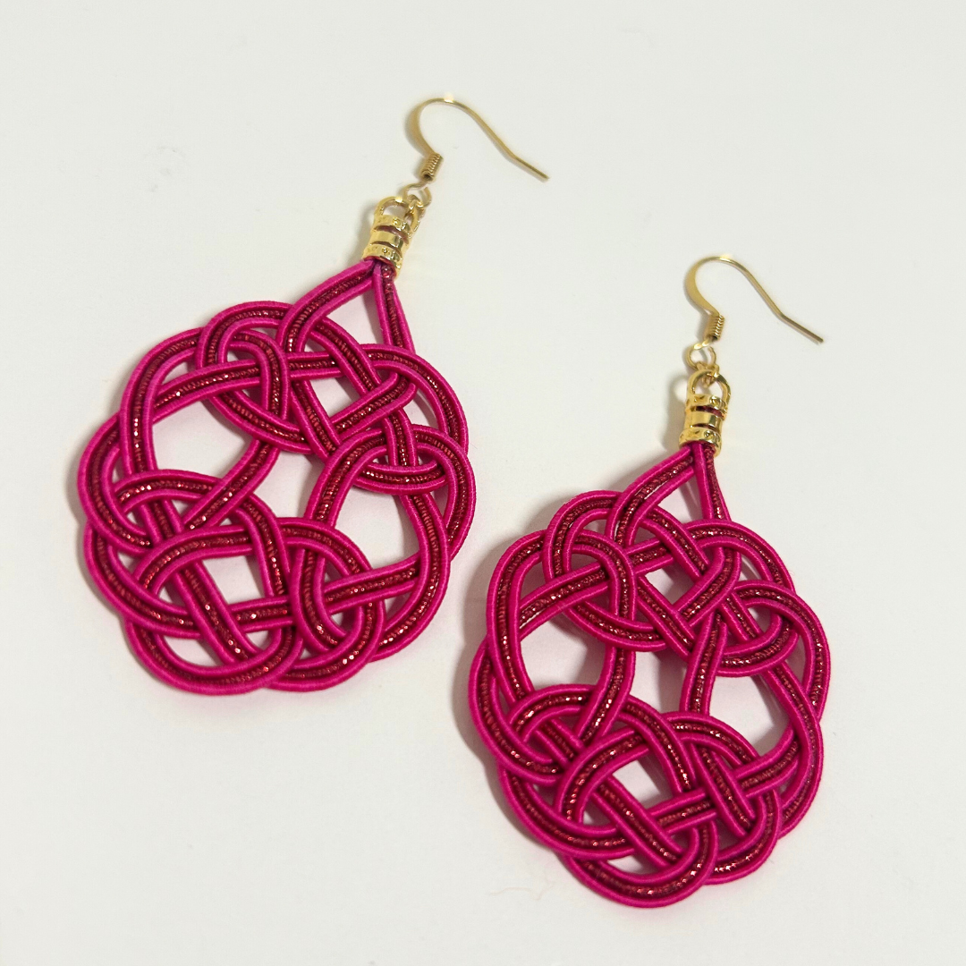 水引袈裟結びピアス ピンク×レッド