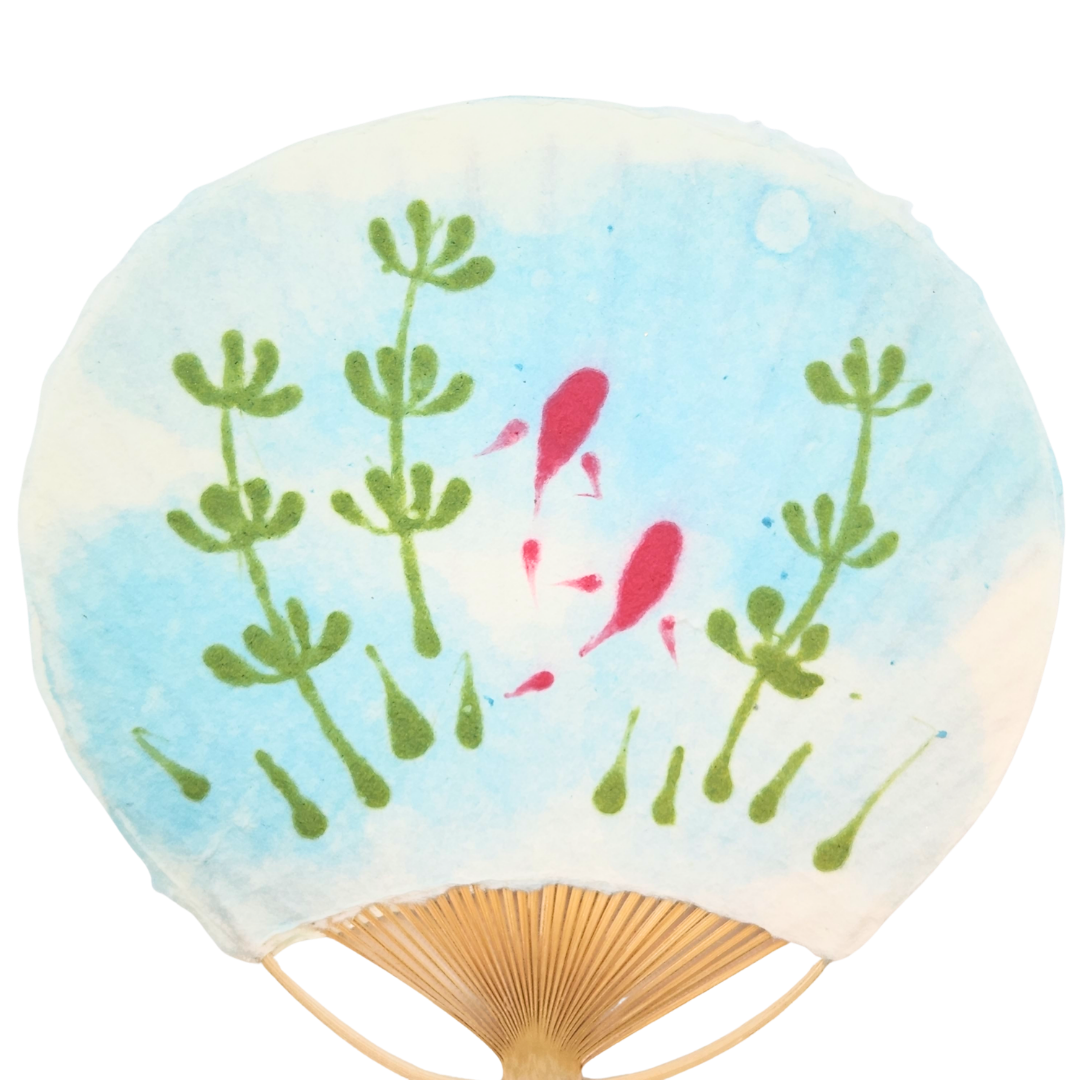 【越前和紙】手漉きうちわ大 金魚 水草