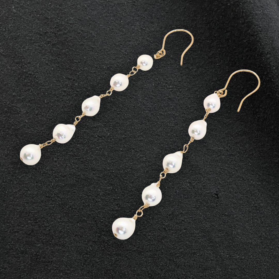 5mmパール 5連ピアス ホワイト