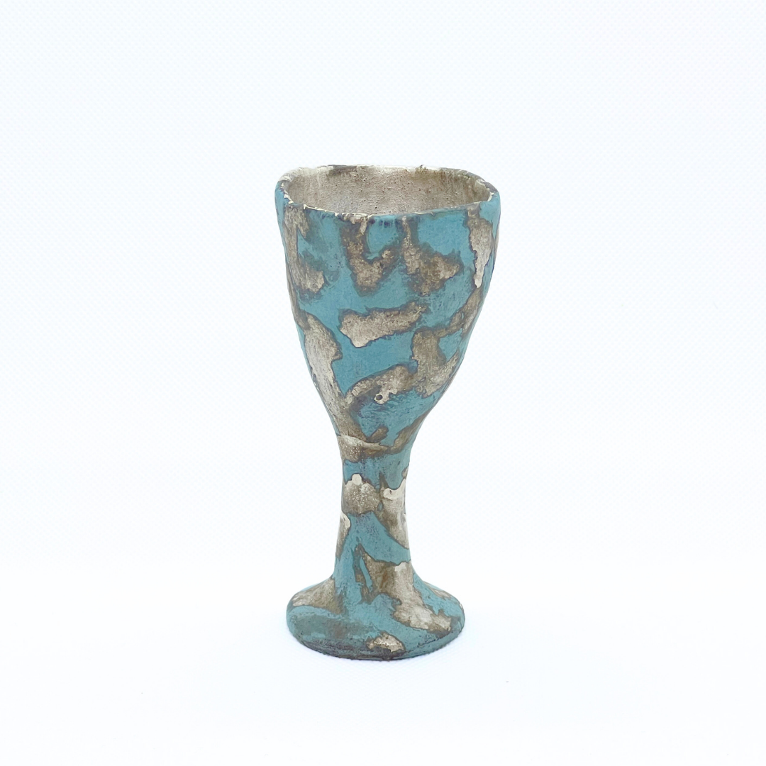 ファイアンス青銀彩高杯