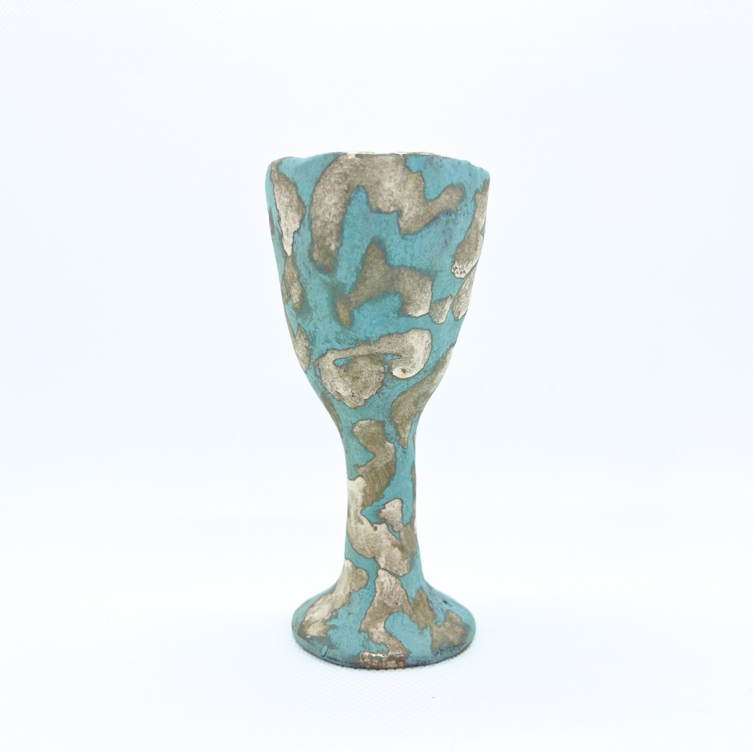 ファイアンス青銀彩高杯