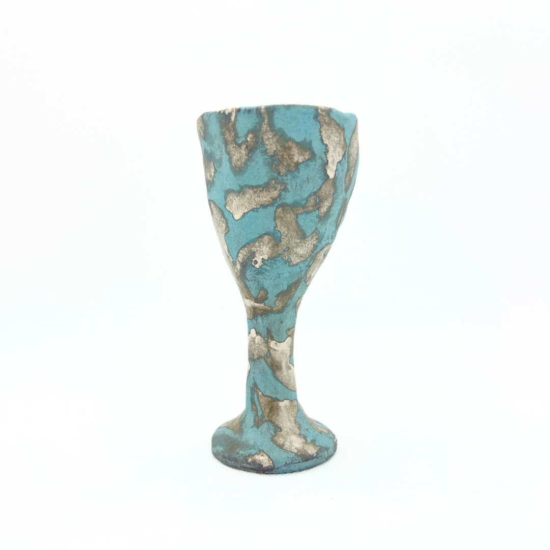 ファイアンス青銀彩高杯