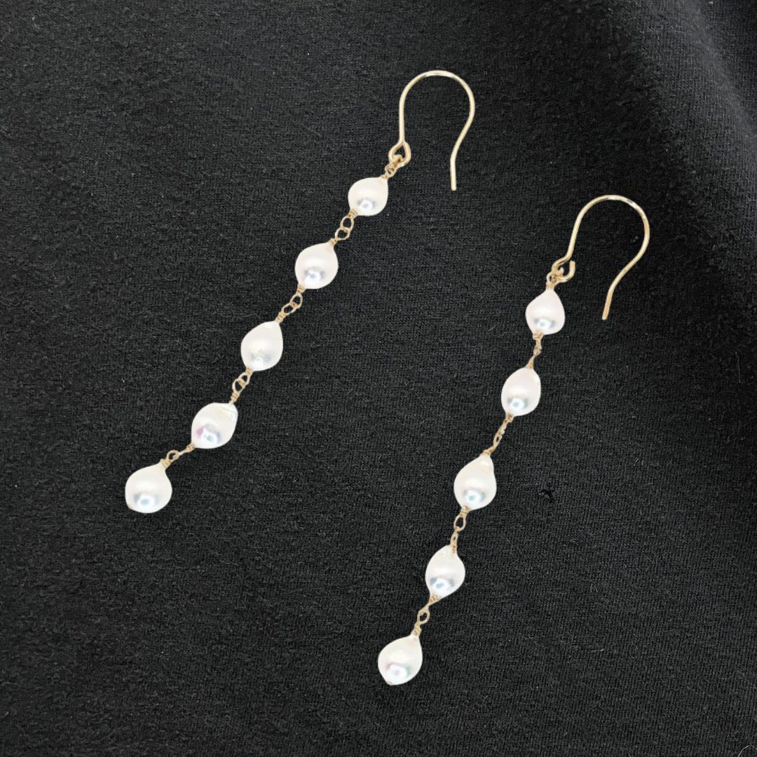 5mmパール 5連ピアス ホワイト