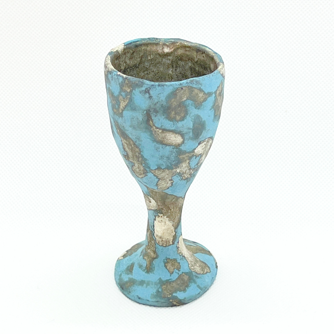 ファイアンス青銀彩高杯