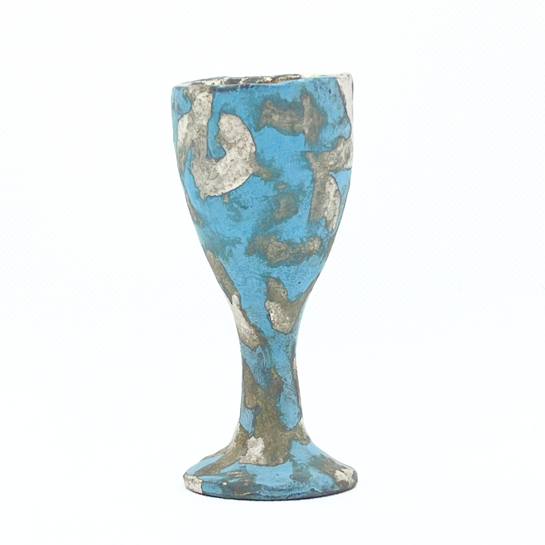 ファイアンス青銀彩高杯