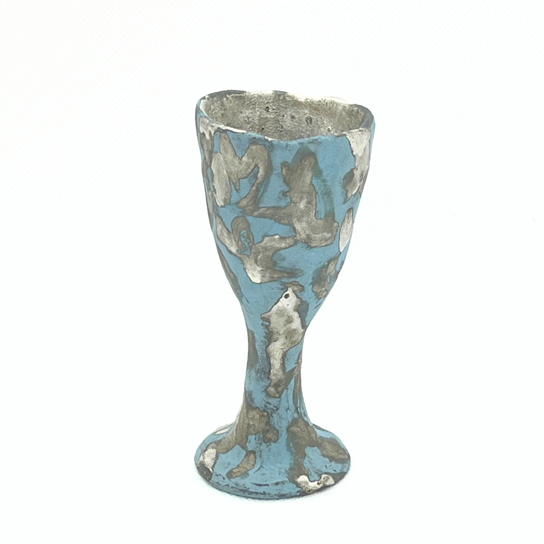 ファイアンス青銀彩高杯