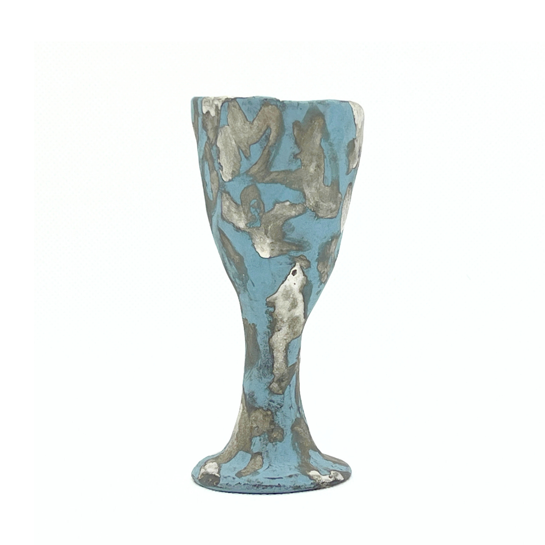 ファイアンス青銀彩高杯