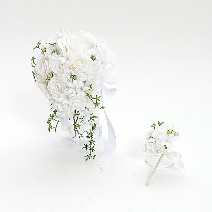 【越前和紙】和紙の花ウエディング・ティアドロップブーケ「スノーホワイト」