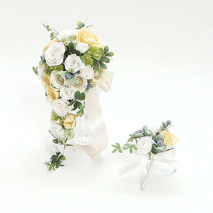 【越前和紙】和紙の花キャスケードブーケ「ホワイトローズ」