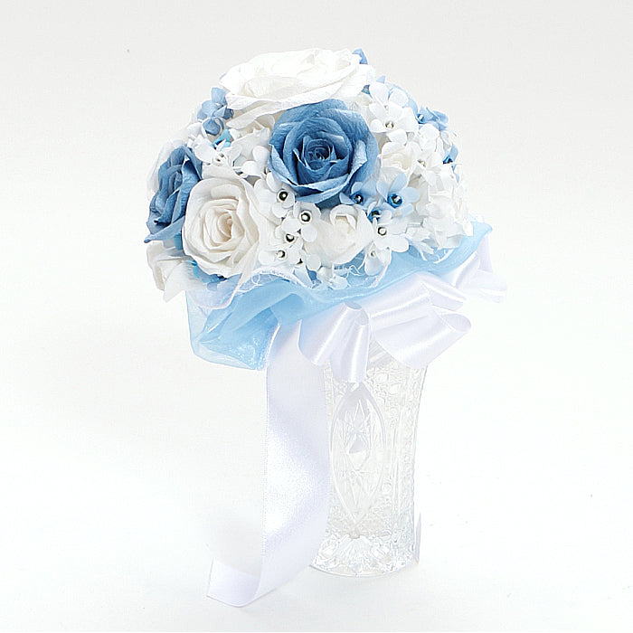 【越前和紙】和紙の花ウエディング-ラウンドブーケ「サムシングブルー」