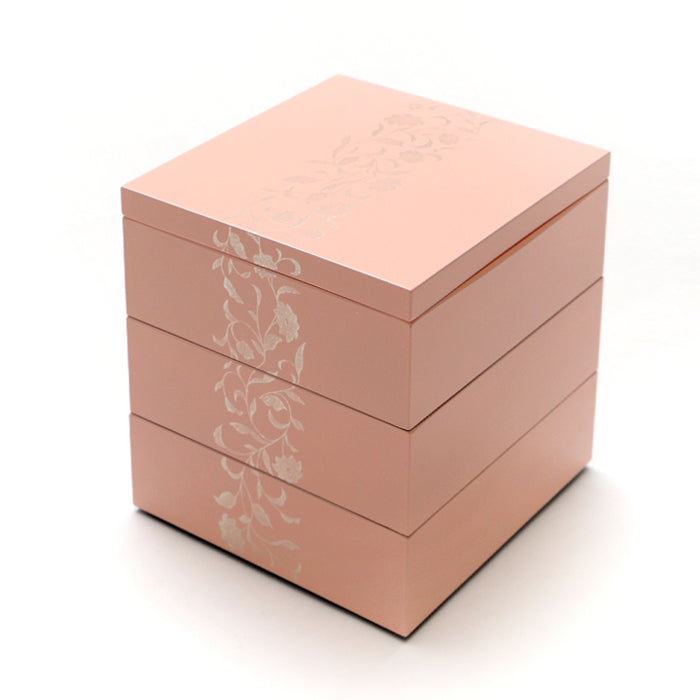 アールデコ三段重箱 ベビーピンク