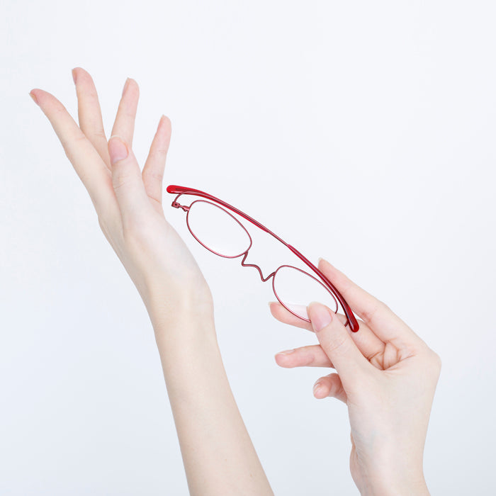 ペーパーグラス Nスタ オーバル型 (レッド)| 折りたたみ老眼鏡 | グッドデザイン賞受賞