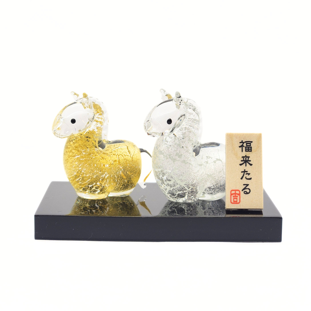 硝子飾り「金銀ペア午」