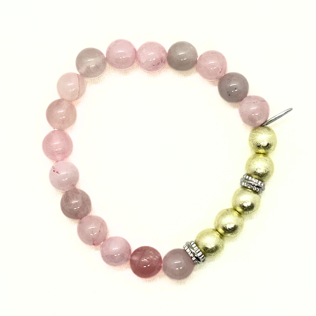 天然石ブレスレット　定色×ローズクオーツ