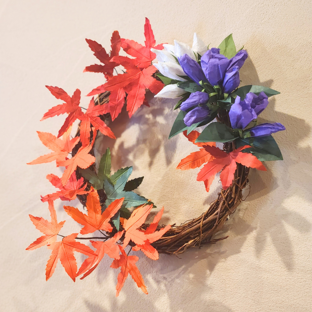 越前和紙の花 ウォールアート　紅葉と竜胆