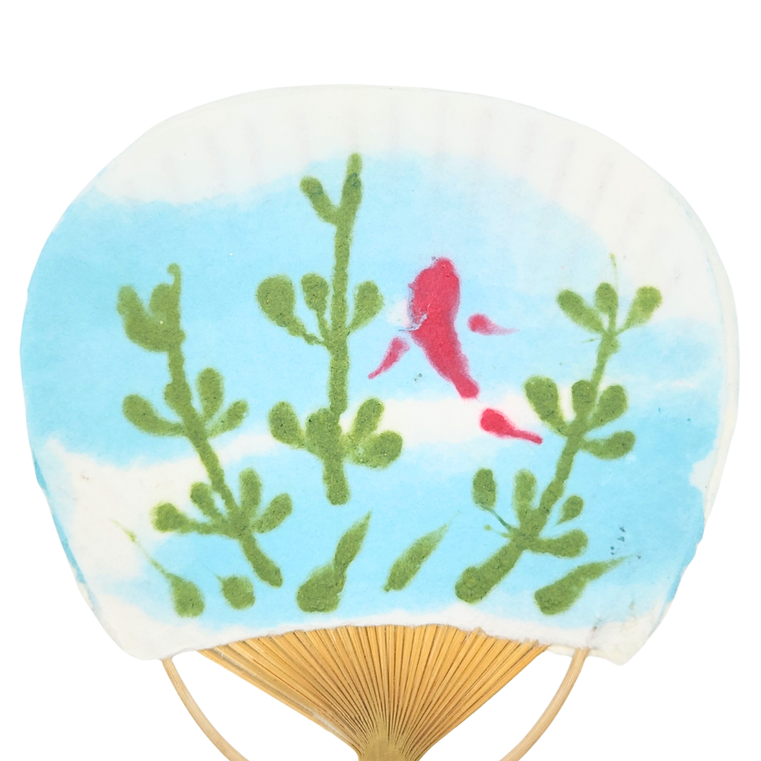 【越前和紙】手漉きうちわ中　金魚　水草
