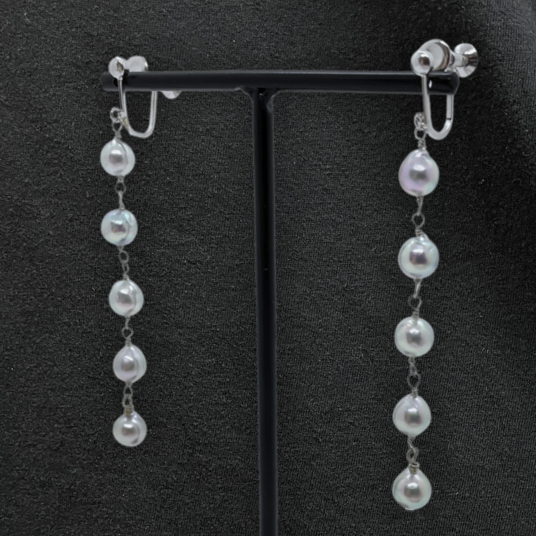 5粒のナチュラルブルーパール　イヤリング