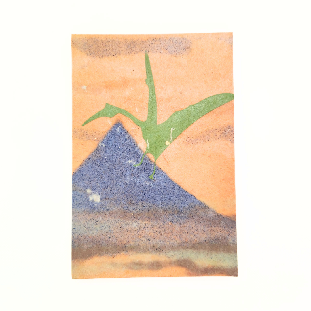 【越前和紙】御竜印帳 オレンジ 火山 ティラノサウルス×プテラノドン