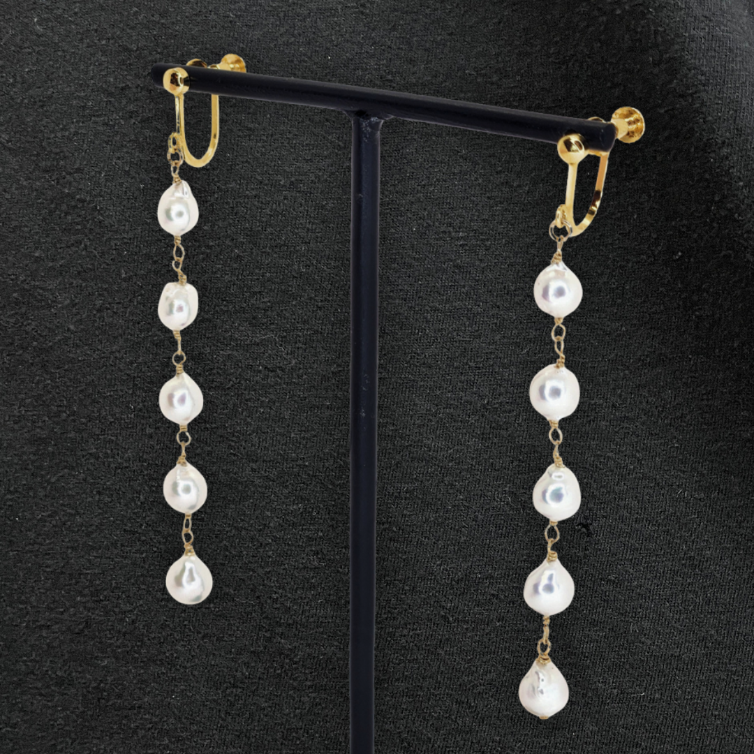 5mmパール 5連イヤリング　ホワイト