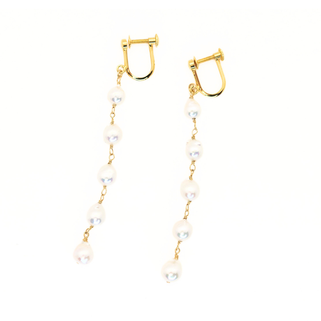 5mmパール 5連イヤリング　ホワイト