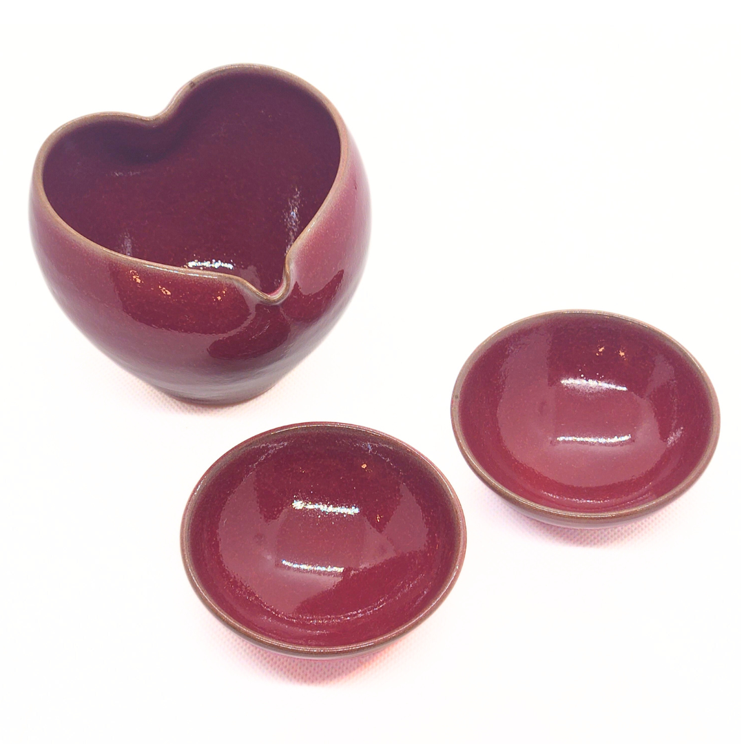 【越前焼】パープルハート ハートの片口、酒器セット