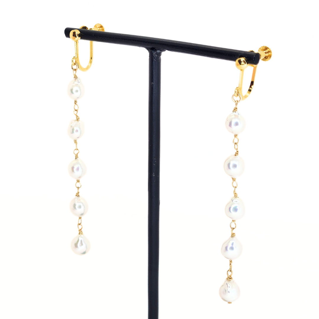 5mmパール 5連イヤリング　ホワイト