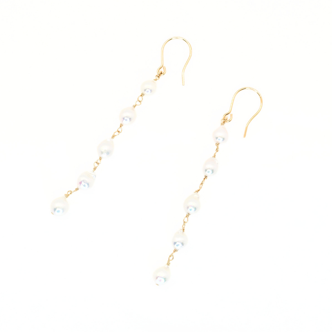 5mmパール 5連ピアス　ホワイト