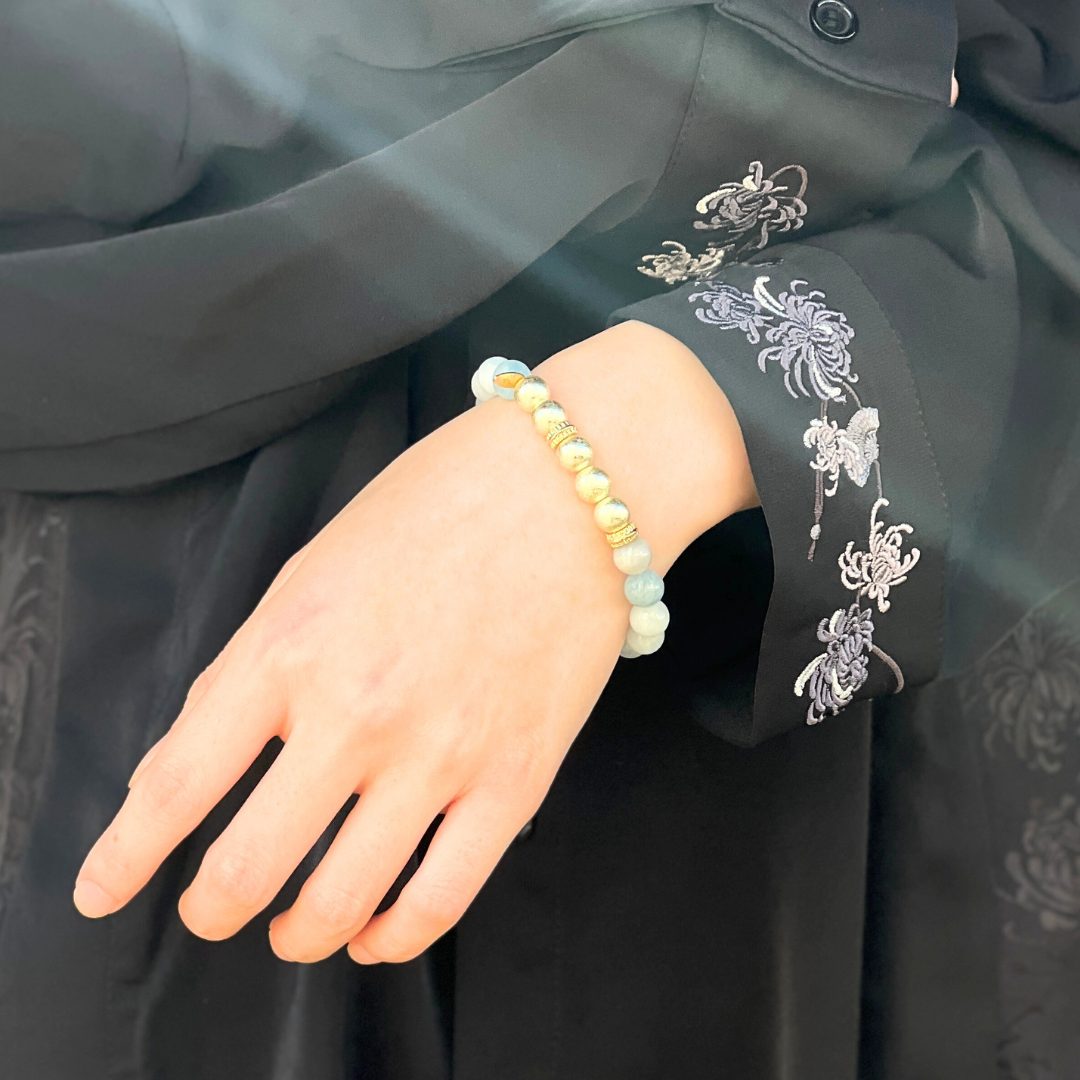 天然石ブレスレット　定色×アクアマリン