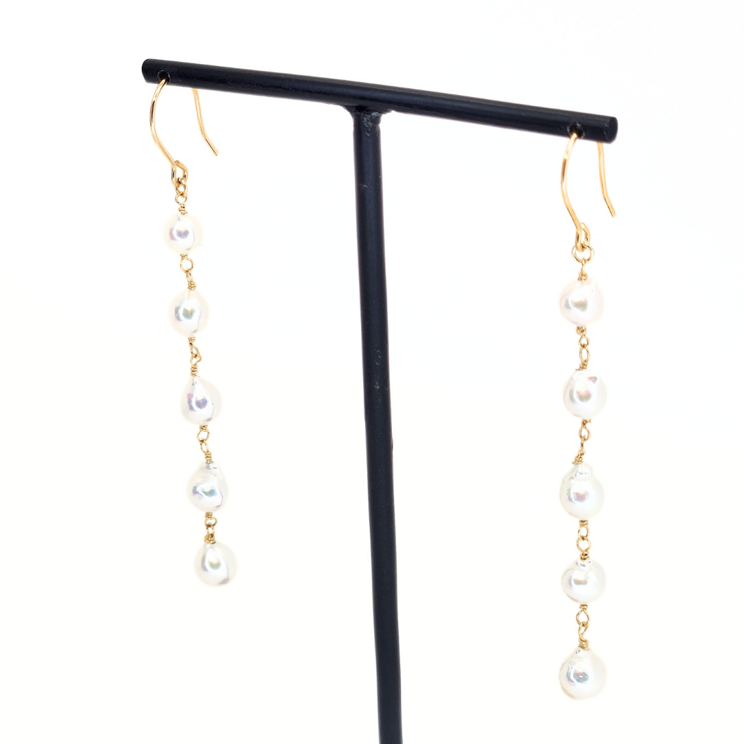 5mmパール 5連ピアス　ホワイト