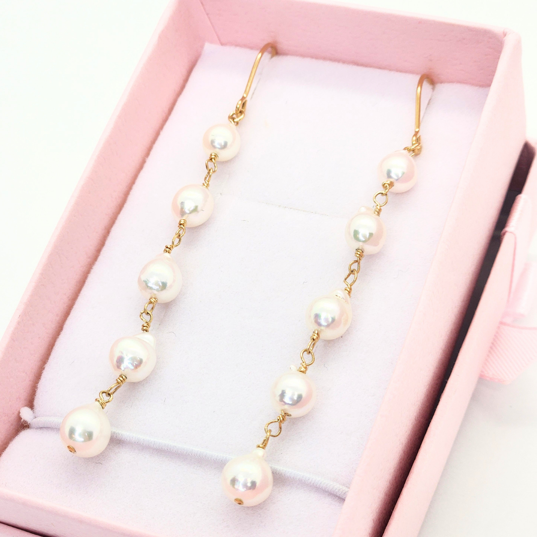 5mmパール 5連ピアス　ホワイト