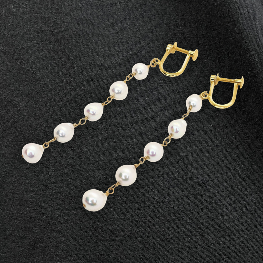 5mmパール 5連イヤリング　ホワイト