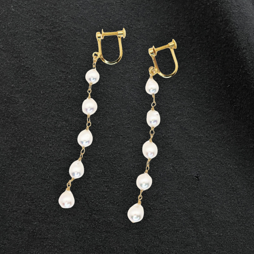 5mmパール 5連イヤリング　ホワイト