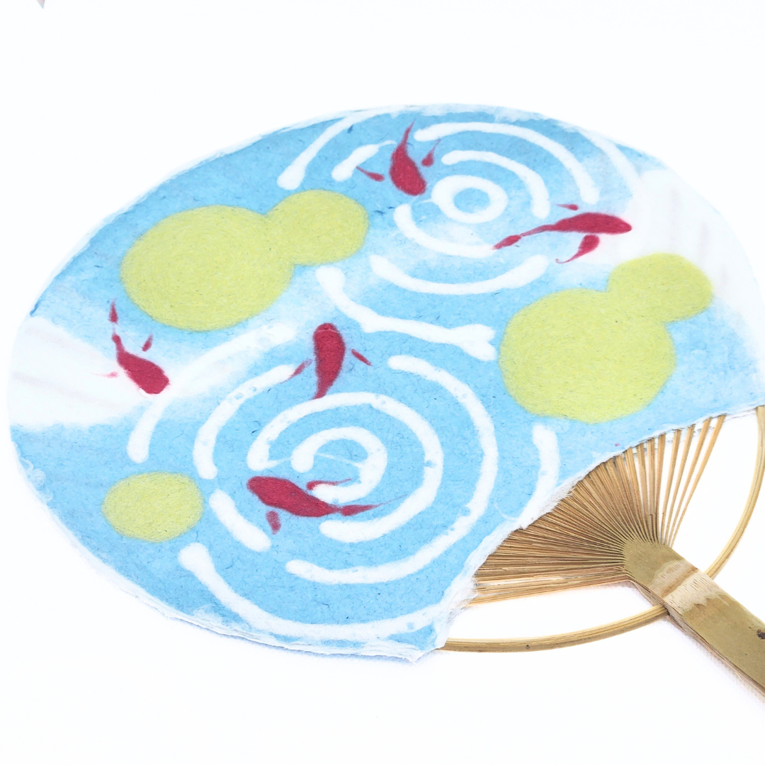 【越前和紙】うちわ大　金魚日の光