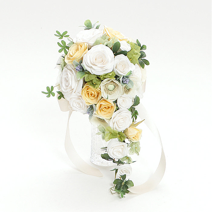 【越前和紙】和紙の花キャスケードブーケ「ホワイトローズ」