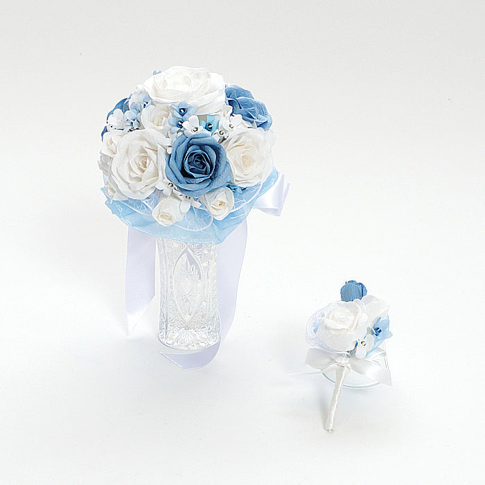 【越前和紙】和紙の花ウエディング-ラウンドブーケ「サムシングブルー」