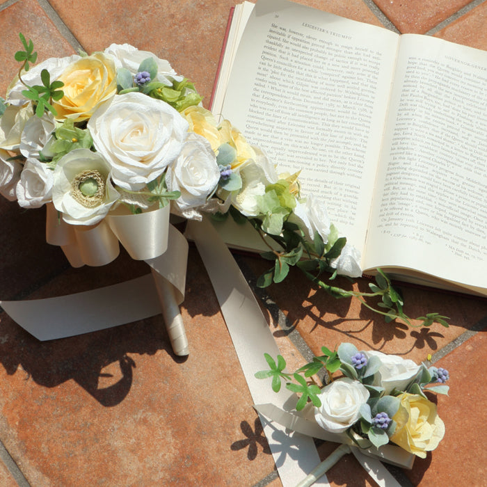 【越前和紙】和紙の花キャスケードブーケ「ホワイトローズ」