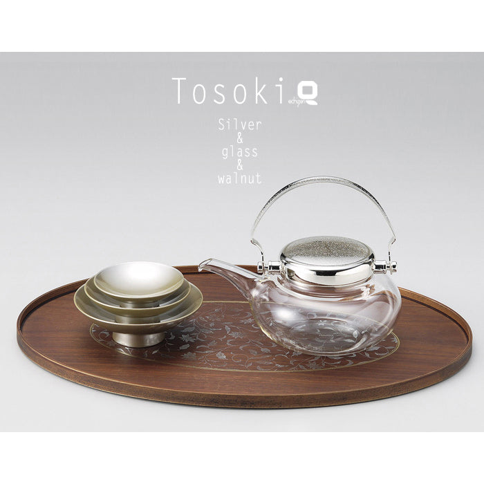 越前塗アールデコ】モダン屠蘇器ウォールナットとガラスの銚子銀盃 – store K752 杯台 『木製』『黒漆塗』『高杯台』 紙箱 茶道具 酒器